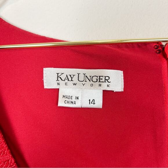 Kay Unger Red‎ Textured V-Neck Cap Sleeve Sheath Dress Size 14 - Picture 7 of 12